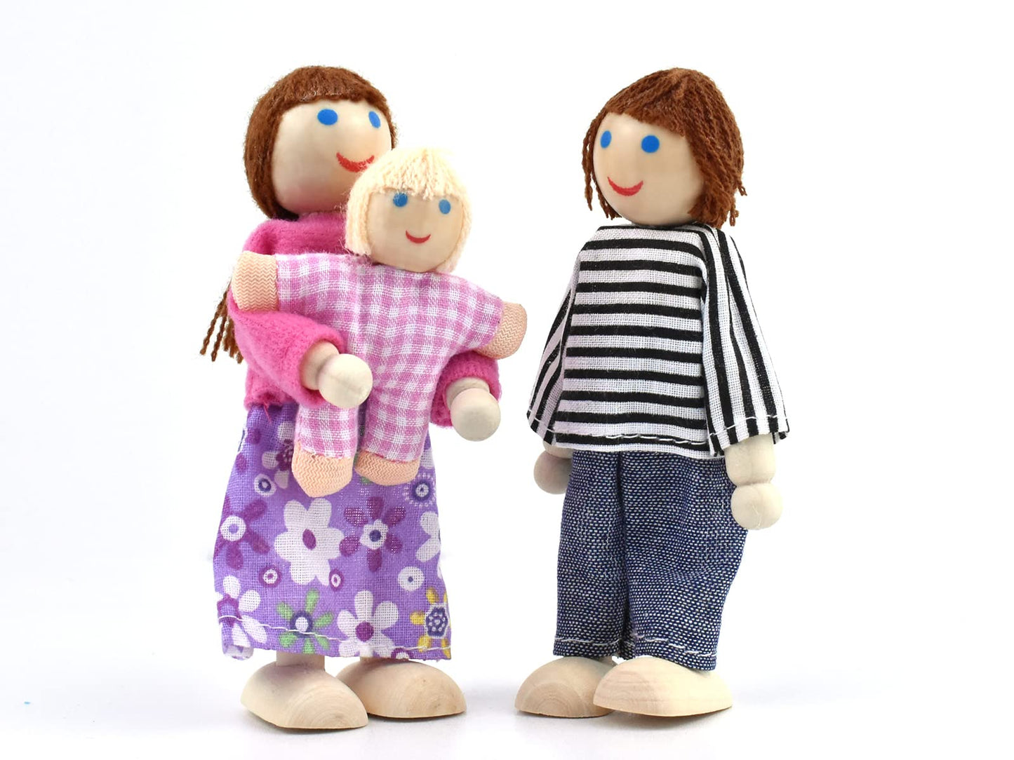 Jzszera Wooden Dollhouse People, 2-4 Inches Doll House Dolls Family With 2 Pets (Dog And Cat)