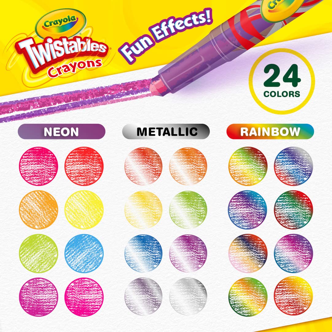 Crayola Twistables Crayons (24Ct), Special Effects Crayons For Kids, No Sharpening Coloring Supplies, Less Mess, Gifts For Kids