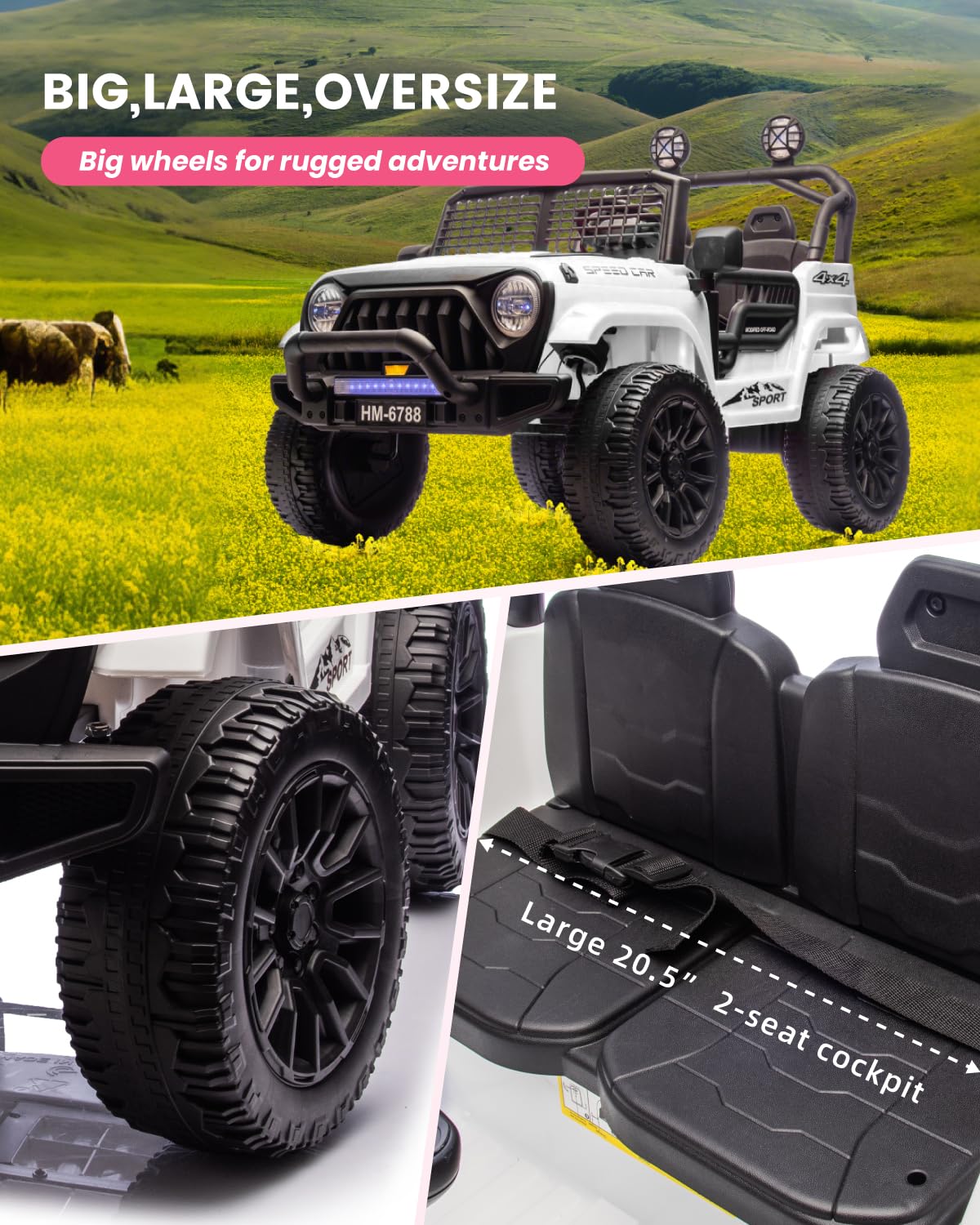 24V 2 Seater Electric Car For Kids, Ride On Car With Remote Control, With 3 Speeds Adjustable, Led Headlight, Bluetooth, Music P