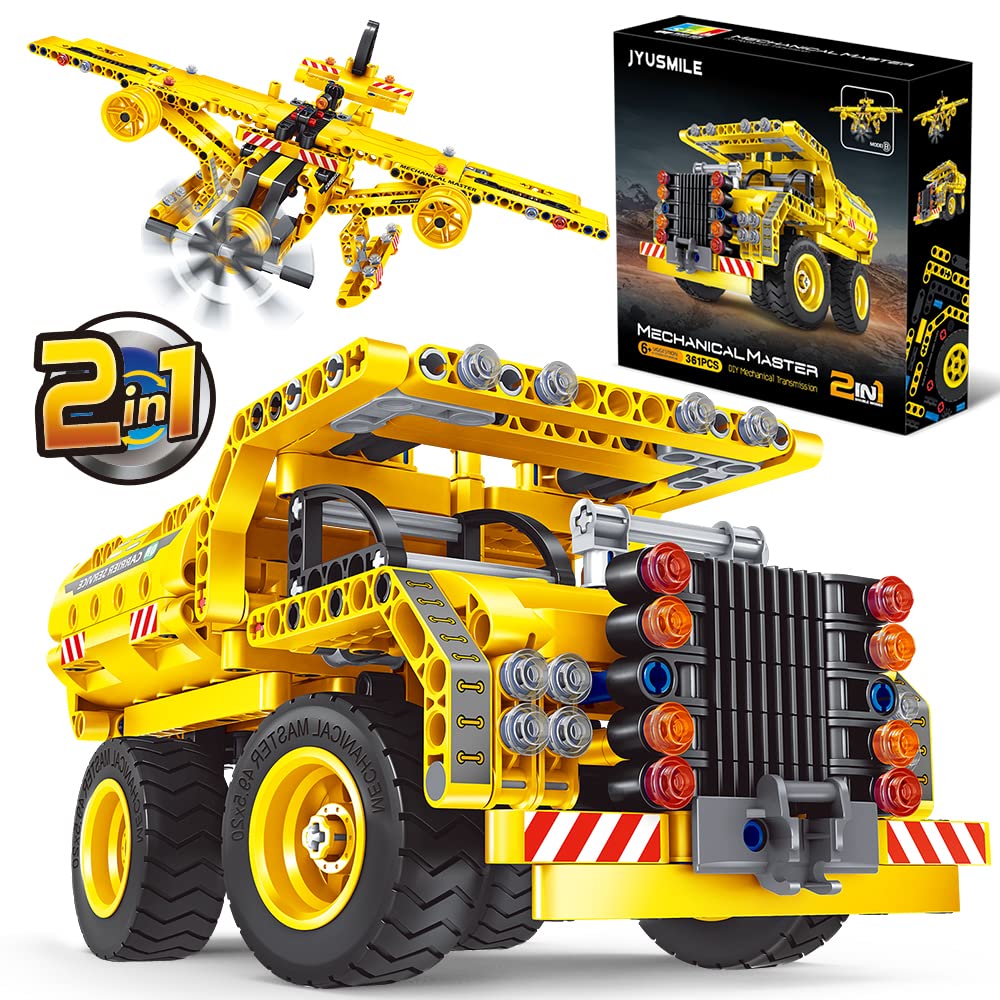 Jyusmile Stem Toy Building Toy For Age 6, 7, 8, 9, 10, 11, 12 Years Old Kids Boys Girls - 2-In-1 Truck Airplane Take Apart Toy, 361 Pcs Diy Building Blocks Kits, Engineering Construction Toy