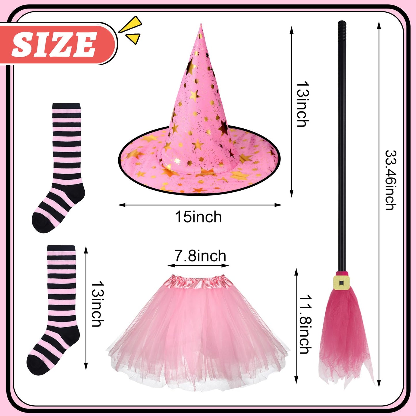 Panitay Halloween Witch Costume For Toddler Girls Includes Pink Tutu Hat Broom And Socks