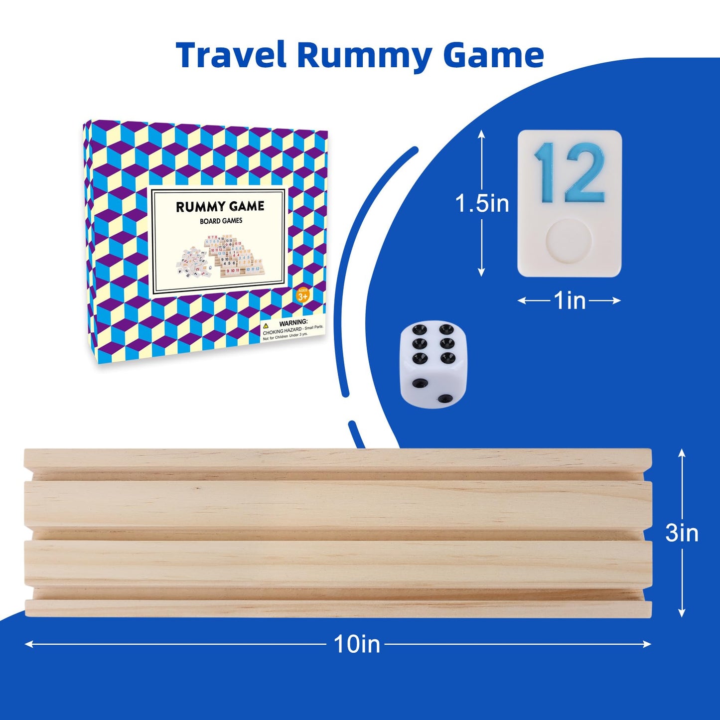 Offelec Classic Large Numbers Rummy Tiles Game, 106 Tiles Rummy Cube Game With 4 Wooden Racks/Trays 1 Dice, Rummy Board Games Fo
