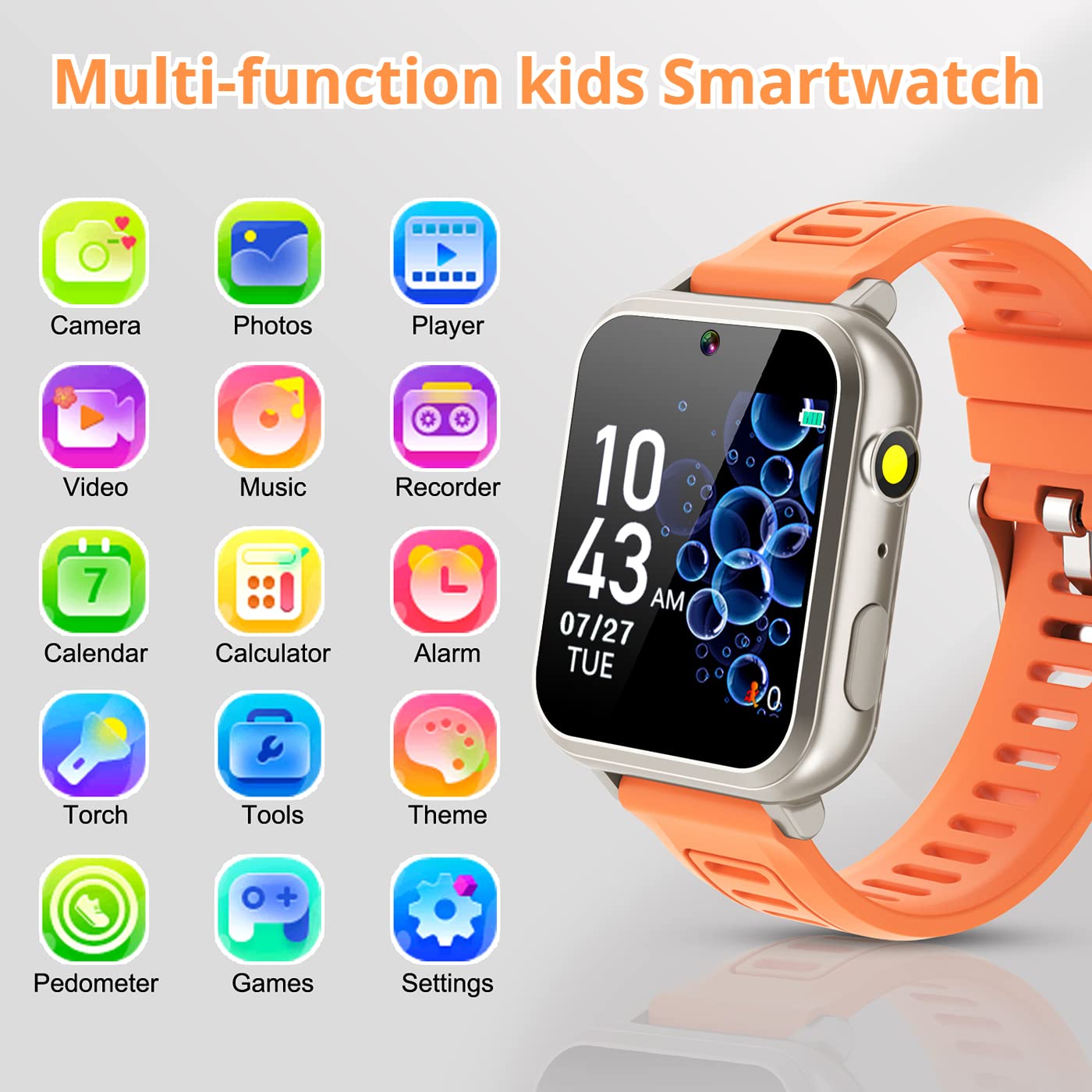 Smart Watch For Kids With 24 Puzzle Games Hd Touch Screen Camera Video Music Player Pedometer Alarm Clock Flashlight 12/24 Hr Kids Watches Gift For 4-12 Year Old Boys Girls Toys