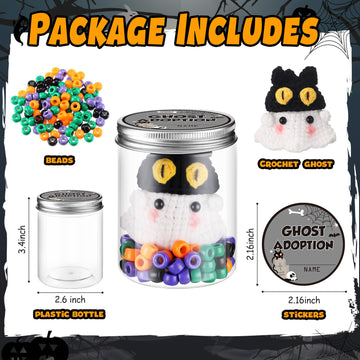 Poen Ghost Desk Pets Accessories Crochet Ghost DIY Adopt a Toy Plush Handmade Doll Spooky Creepy Horror Gift Halloween Boo Basket for mature-themed Women Office School Classroom Party Decor