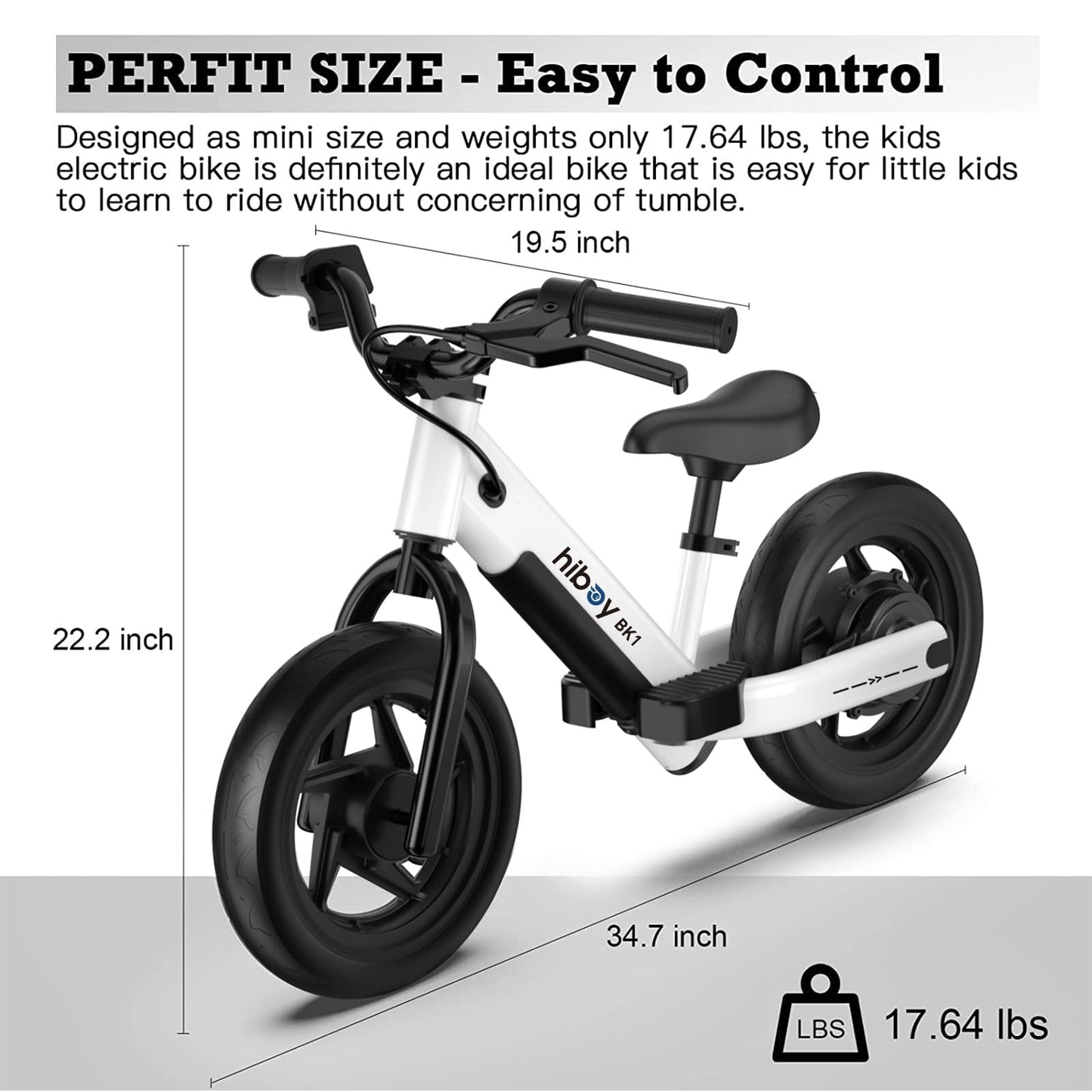 Hiboy BK1 Electric Bike for Kids Ages 3-5 Years Old, 24V 100W Electric Balance Bike with 12 inch Inflatable Tire and Adjustable