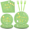 Qyeahkj 100 Pcs 21St Birthday Plates And Napkins Party Supplies Sage Green 21St Birthday Decor Happy 21St Years Old Olive Green