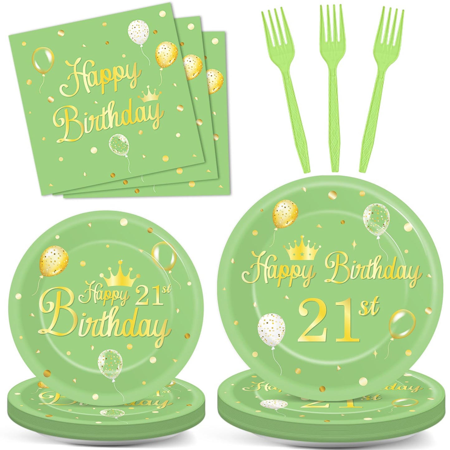 Qyeahkj 100 Pcs 21St Birthday Plates And Napkins Party Supplies Sage Green 21St Birthday Decor Happy 21St Years Old Olive Green