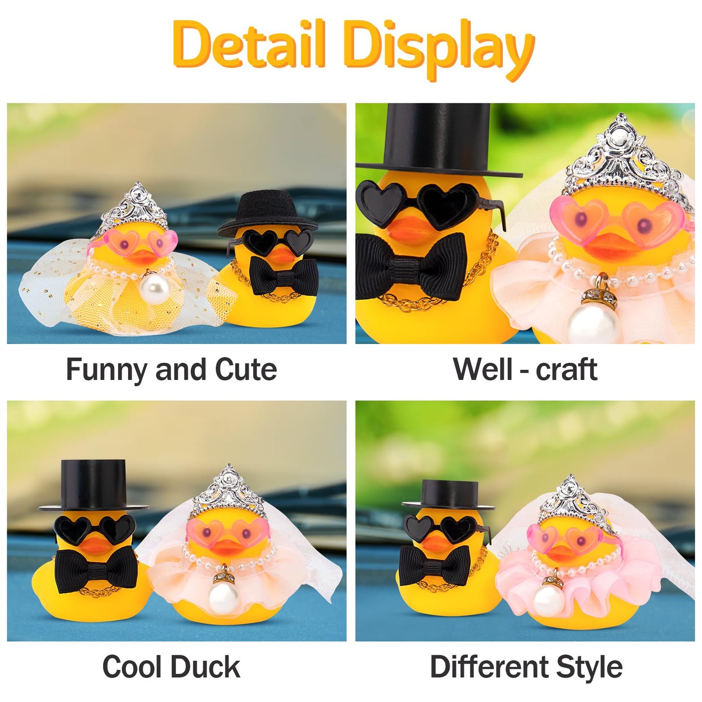 wonuu Pair Set of 2 Wedding Rubber Ducks Bride Groom Duckies Marriage Rubber Duck Mini Couple Ducky for Ceremony Gift Souvenir Marry Blessings Elegant Heartwarming Present White