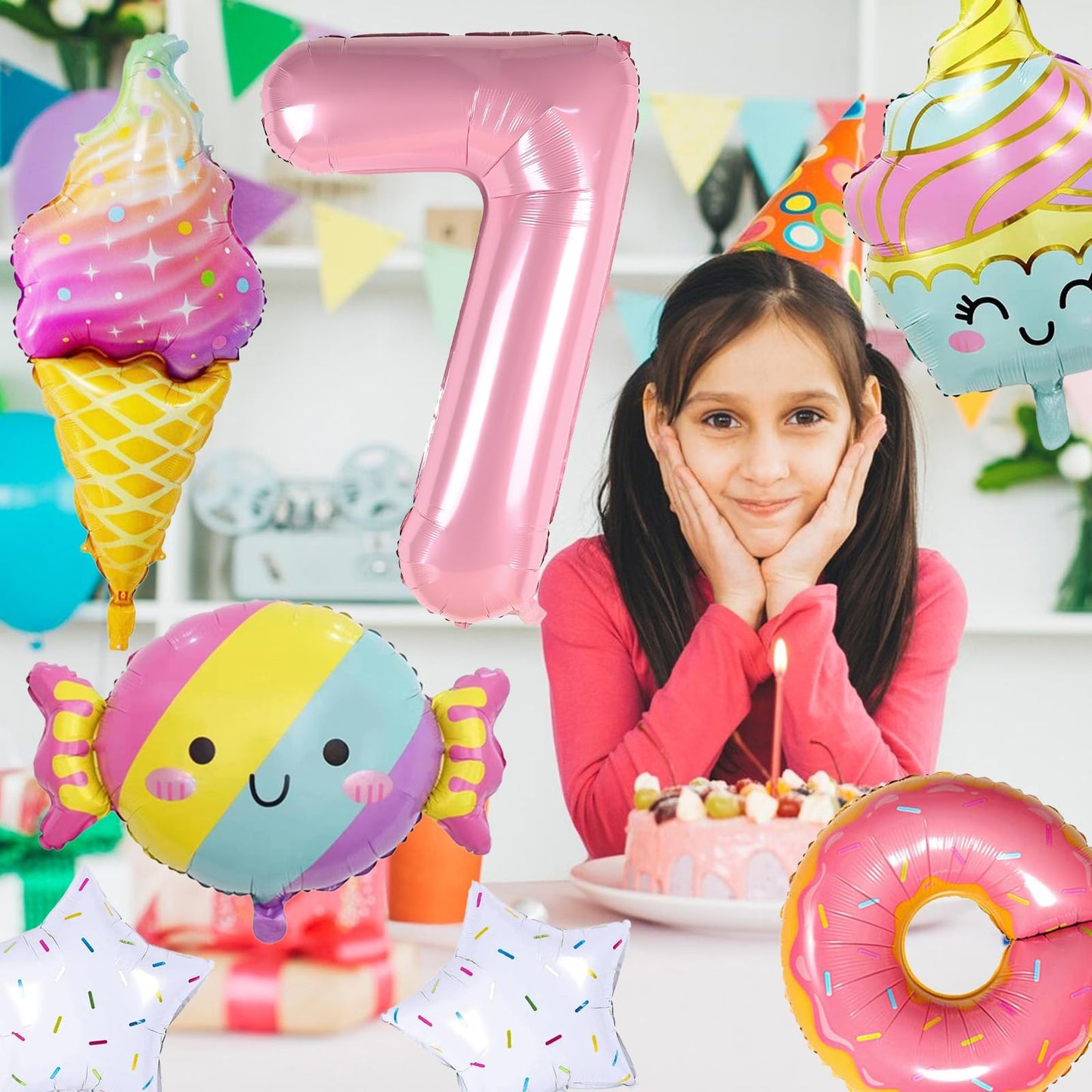 Donut 7Th Birthday Decorations,Sweet 7Th Birthday Party Decorations For 7Th Birthday Donuts Foil Balloons Sweet 7Th Donut Birthday Party Decorations Party Supplies Backdrops For Girls