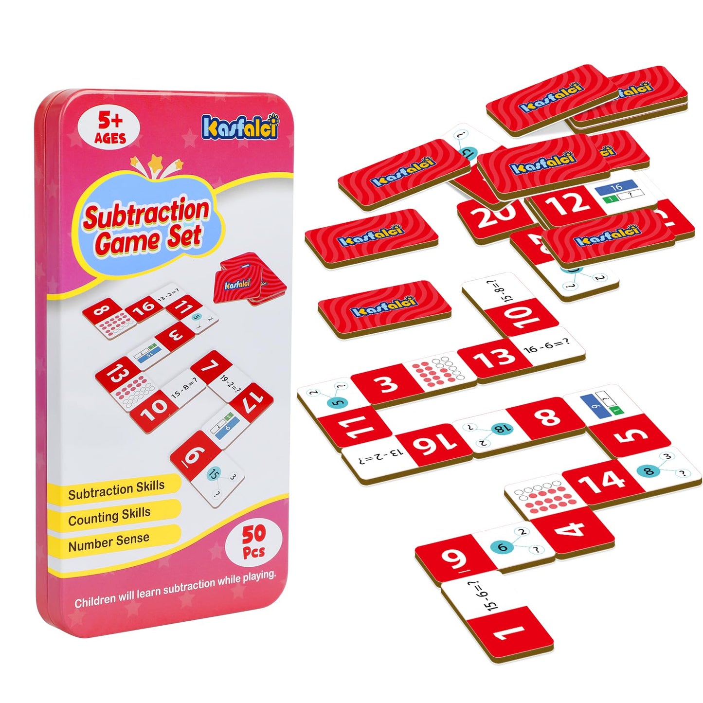 Kasfalci Subtraction Dominoes Set,Math Manipulatives Games For Kids,Counting Toys,Learning Games,Preschool Learning Activities,H