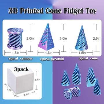 Qouxz 3D Printed Impossible Pyramid Passthrough Sculpture, Cone Fidget Toy, Impossible Cylinder Anxiety Relief Toy, Magic Imposs