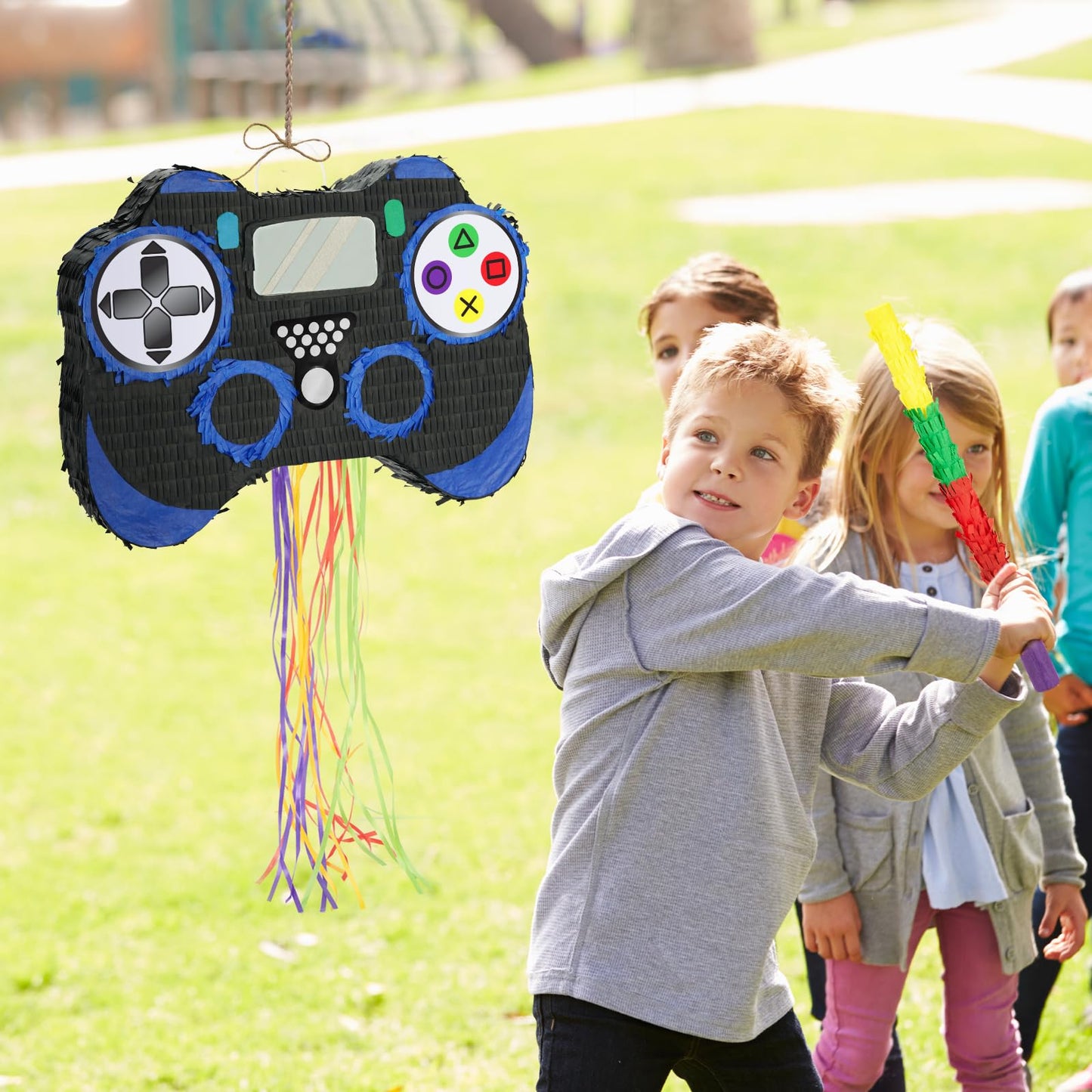 Wernnsai Video Game Piñata - Game Controller Piñata Bundle With Blindfold And Bat For Boys Kids Piñata Gaming Theme Party Decoration Supplies Pull String Piñata For Birthday Party Celebration Blue