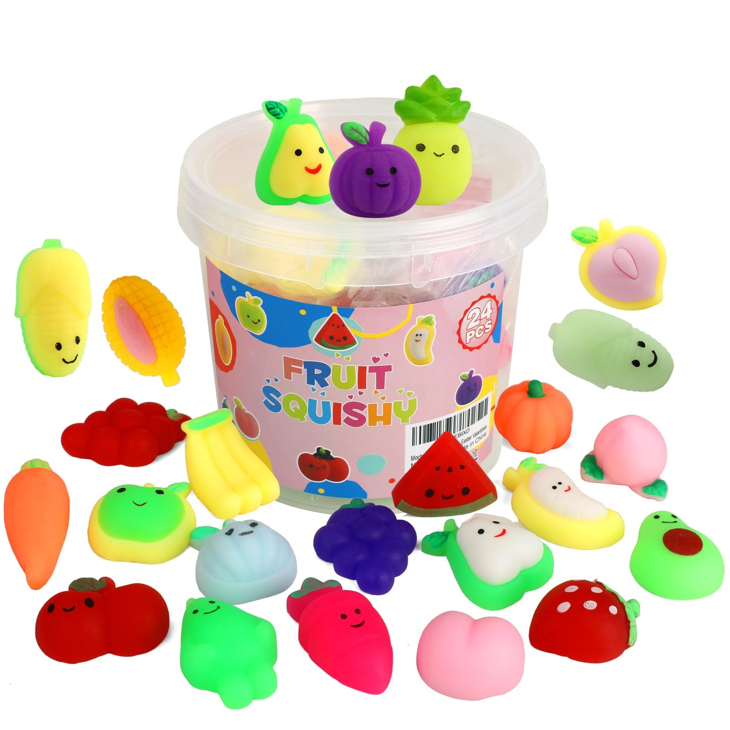 Mochi Squishy Toys, 24 Pcs Fruit Squishy Party Favors For Kids Classroom Prize Stress Relief Squishies Bulk Gift For Birthday Pi