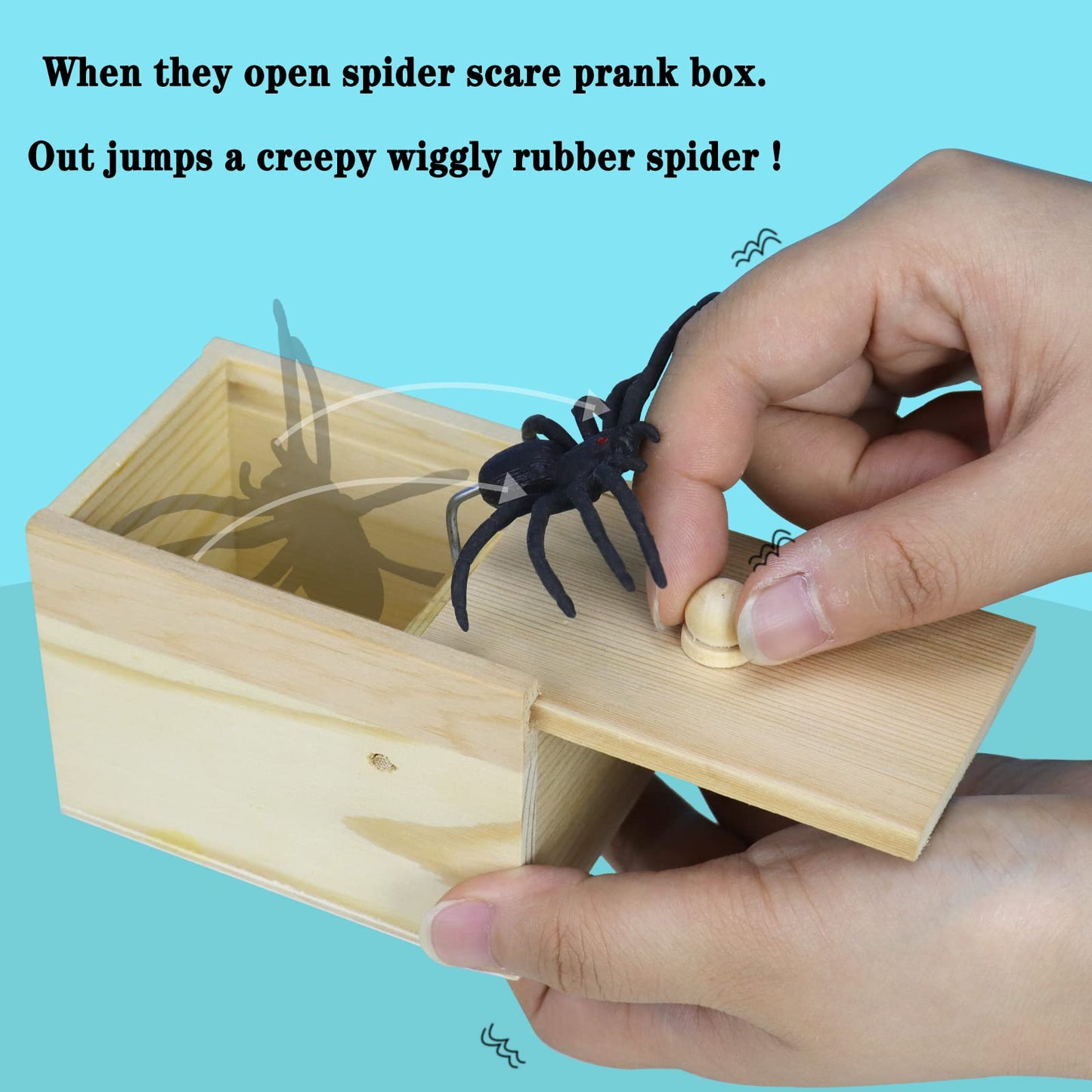 Motiloo Original Spider Prank Box,Handdmade Wooden Pop Out Rubber Spider Scare Box Joke Toys Prank For Kids & Adults Prank Gift Halloween