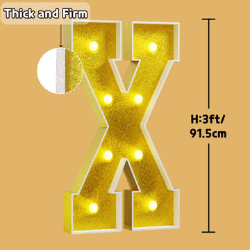 Imprsv Marquee Letters Gold 3Ft: Golden Party Decor - Light Up Letter X Large 3 Feet Tall - Party Decorations Letter For Birthda