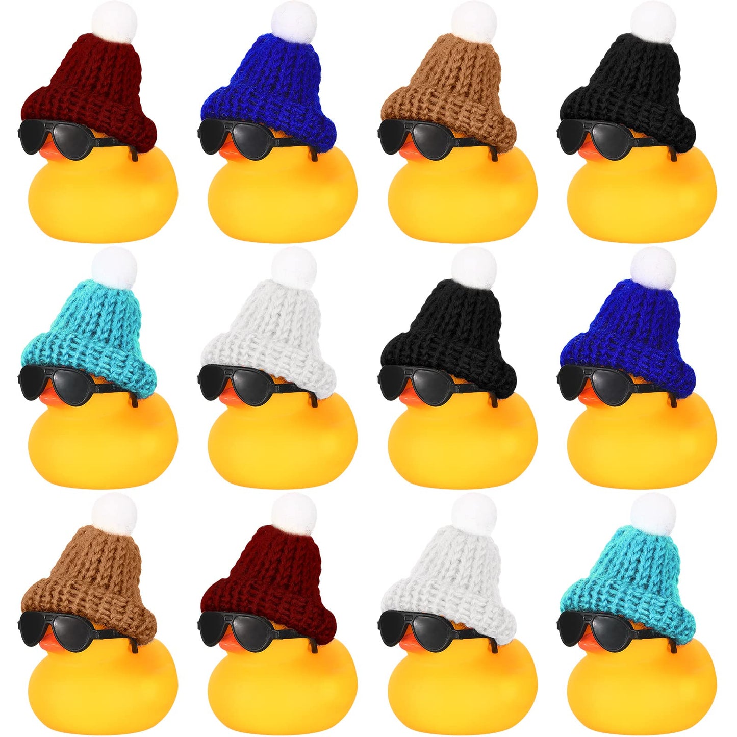Chivao 12 Pcs Mini Rubber Ducks With Sunglasses/ Glasses And Hats/ Necklace, Cruise Rubber Ducks In Bulk Small Bathtub Toy For Hiding Party Favor(Cute Style,Yellow)