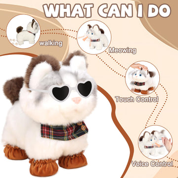 Jimate Walking Cat Toys For Kids With Leash, Plush Toy Cat That Walks And Meows, Interactive Cat Toy For Kids Aged 3-7, Best Bir