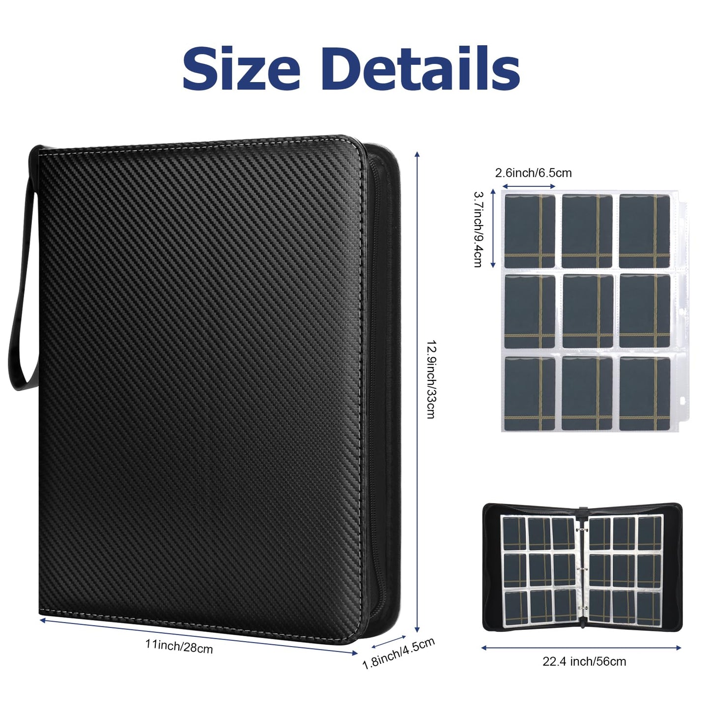 9 Pockets Trading Card Binder 900 Pockets Card Binder with Sleeves Card Organizer Card Collection Binder with Zipper Baseball Card Binder for Sports Card and Kids Organized (Black)