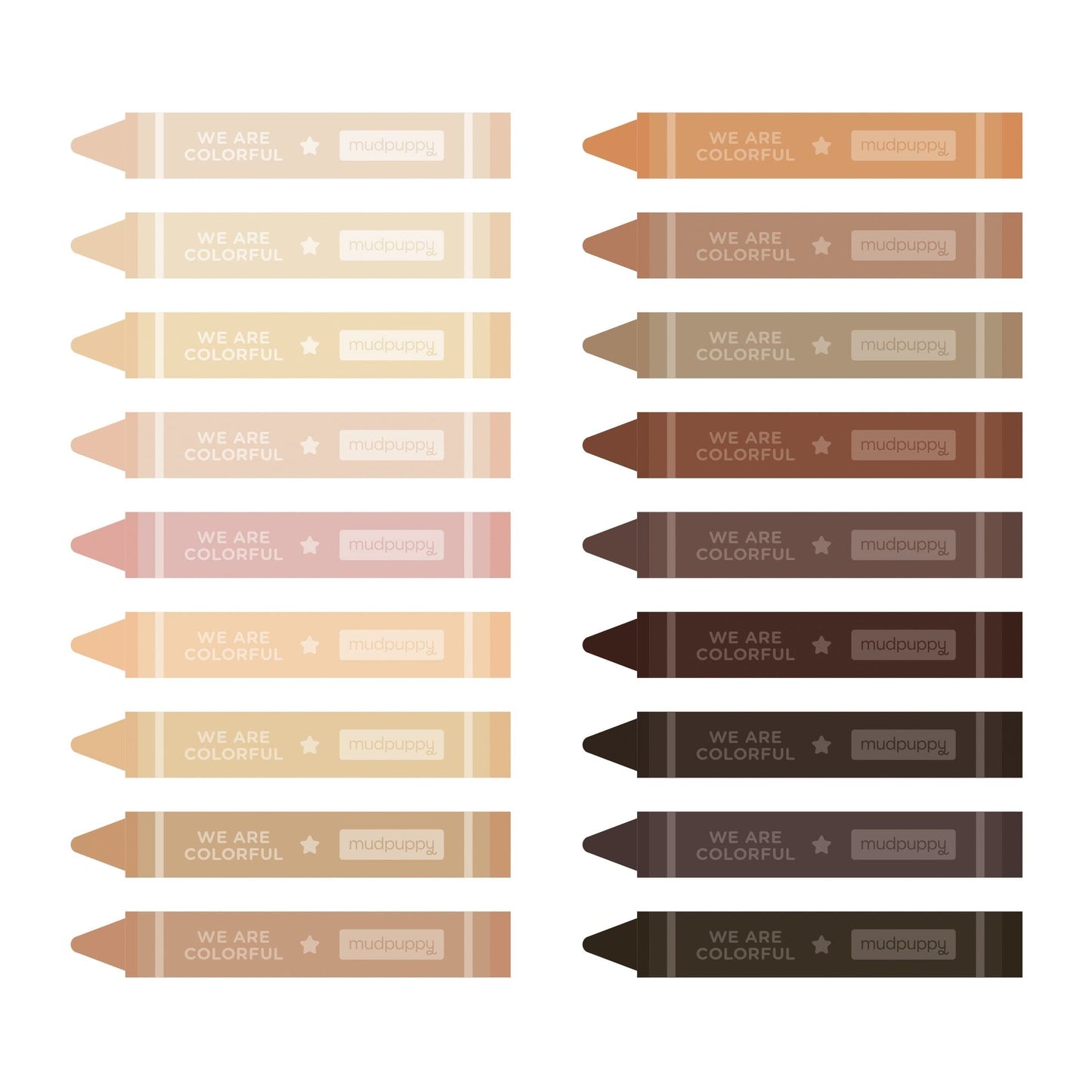 Mudpuppy We Are Colorful Skin Tone Crayon Set from, Includes 18 Crayons, Beyond Just Peach and Brown!, Tin package makes for a g
