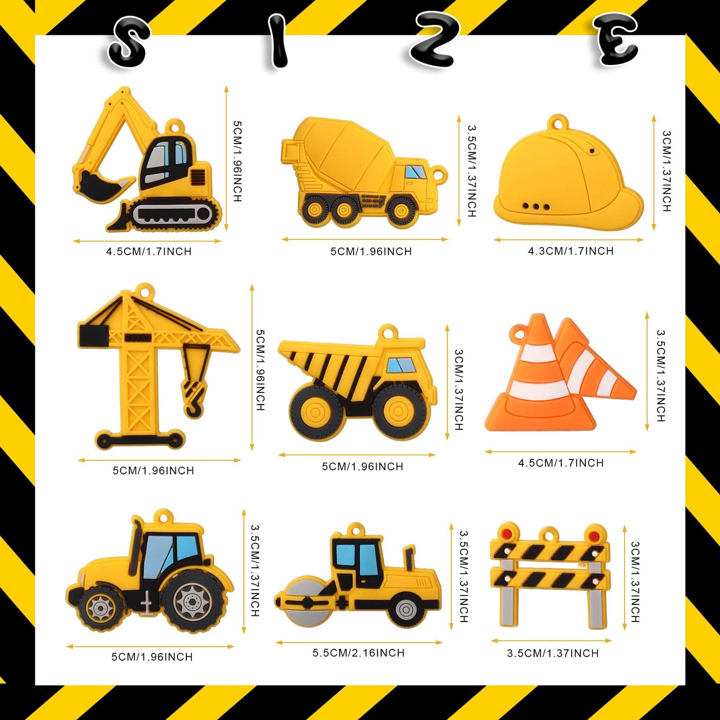 36 Pcs Construction Party Favors Construction Key Chains Valentines Day Gift for Kid Engineering Excavator Tractor Keychain Bir