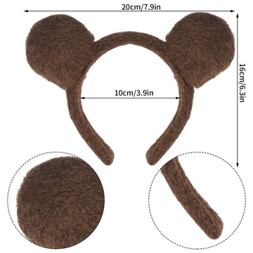 Jmkcoz Kids Animal Brown Bear Costume Bear Ears Headband Bowtie Tail Tutu Skirt Animal Fancy Costume Kit Halloween Cosplay Party Accessories For Girls Boys