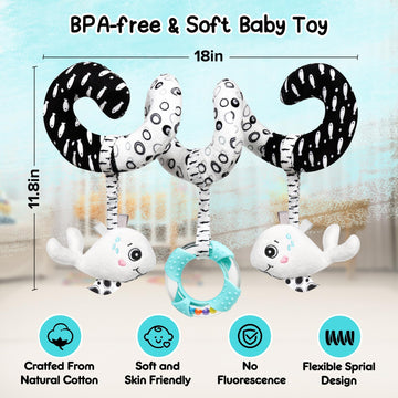 Gkdoms Baby Spiral Hanging Stroller And Car Seat Toys Black And White High Contrast Sensory Toy Newborn Plush Activity Toys Party Favors Quality Gifts For Baby Shower Easter Basket Stuffers -Whale