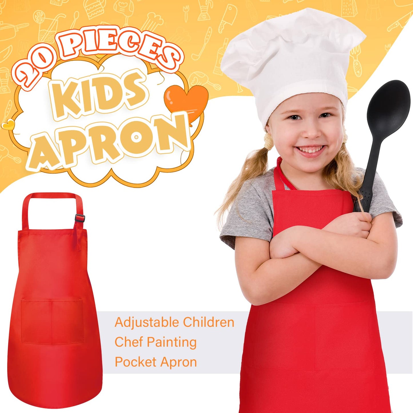 Eurzom 20 Pcs Christmas Kids Artists Aprons With Pockets Adjustable Chef Apron Children Painting Aprons For Cooking Baking(7-13
