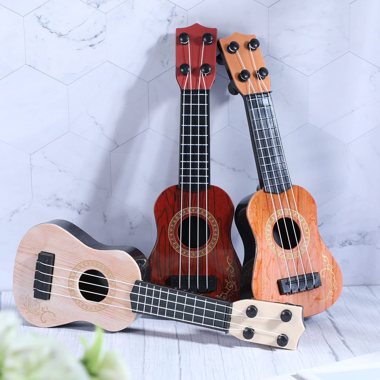 Lenwen 12 Pcs Kids Toy Guitar 10 Inch Ukulele Beginner Musical Instrument Toddlers Ukulele Guitar Mini Size Classical Ukulele Gu