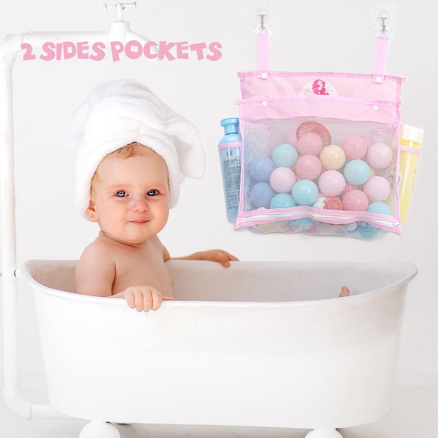 Gealaek Bath Toy Organizer Storage For Kids Mesh Bath Toy Holder With Large Capacity Multiple Hanging Options & Bottom Zipper Fo