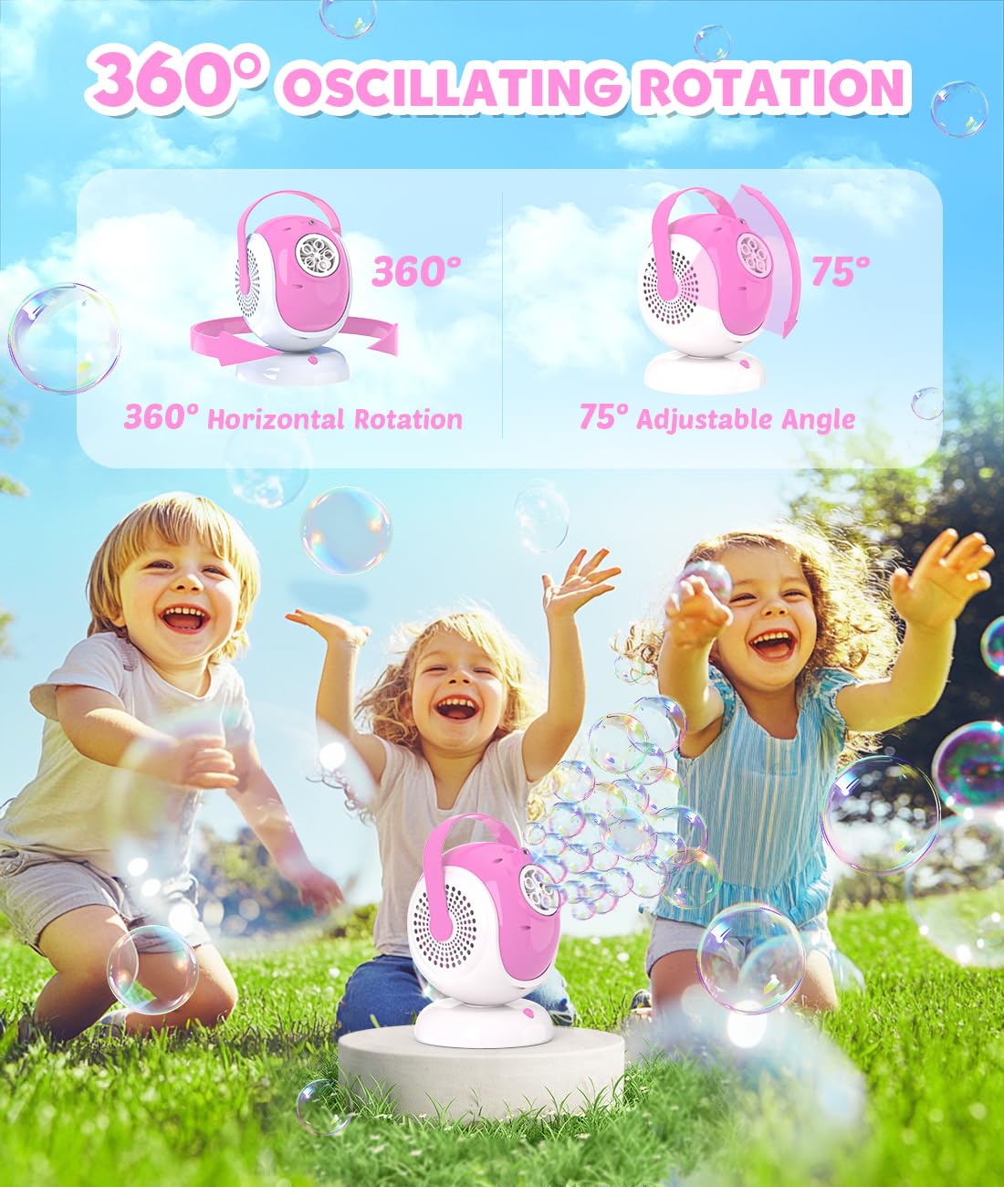 Joyfuture Pink Bubble Machine - Automatic Bubble Blower For Kids, Toddlers - Toys Gifts For Girls Ages 3+ Year Old, Easter, Outd