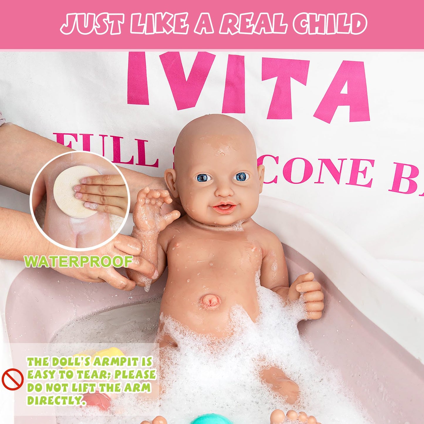 Ivita 16 Inch Realistic Full Silicone Baby Dolls Real Lifelike Silicone Baby Doll For Child Christmas, Children'S Day - Boy