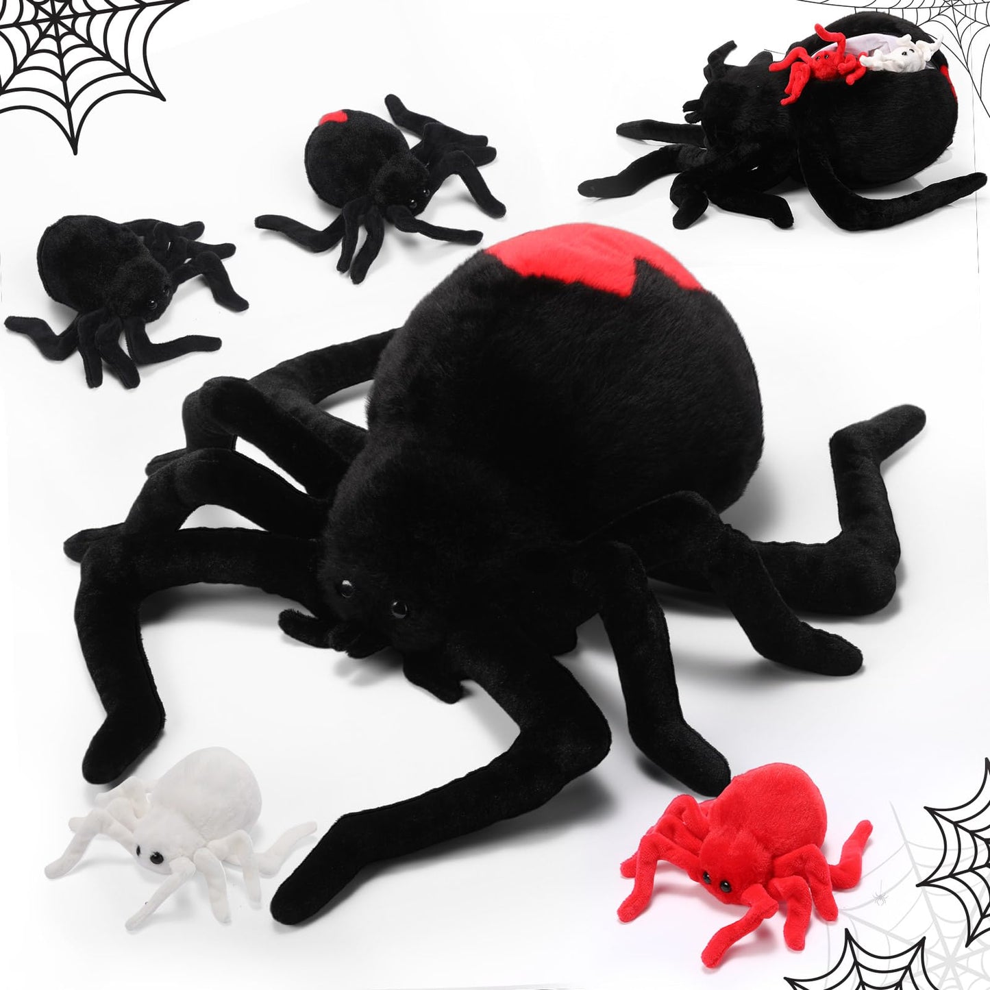 Hydren 5 Pcs Spider Plush Set 14 Inch Redback Spider Stuffed Animal With 4 Babies In Zippered Belly Plushie Gifts For Christmas