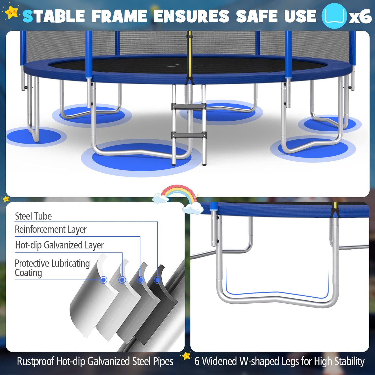 Gymax Trampoline For Kids, 12Ft 14Ft 15Ft 16Ft Trampoline With Enclosure Net, Basketball Hoop, Basketball & Pump, Rebounder Tram