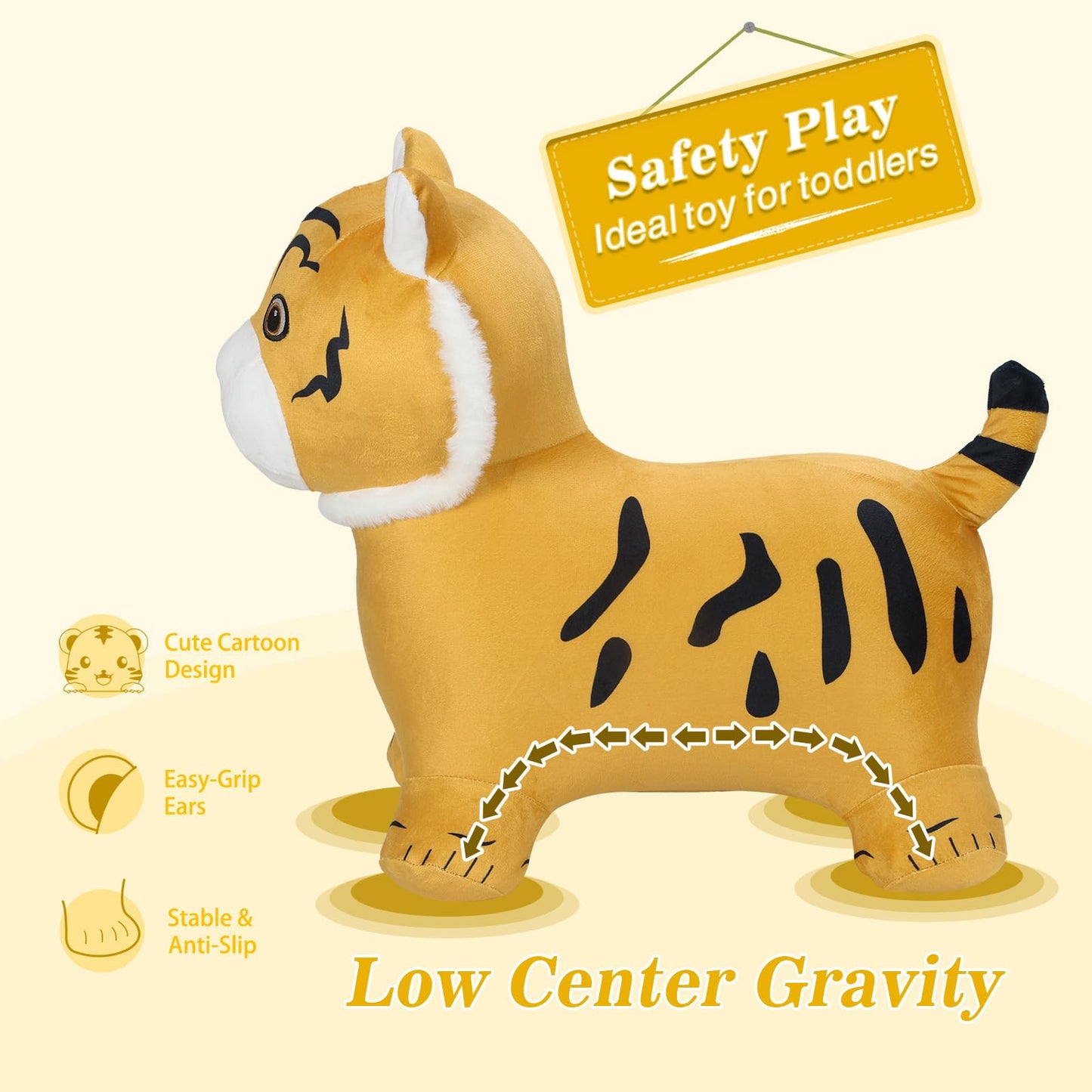 Inpany Bouncy Tiger Hopper, Safari Animal Figures Toys, Toddlers Plush Bouncing Jungle Animal, Wild One Birthday Decorations, Ri