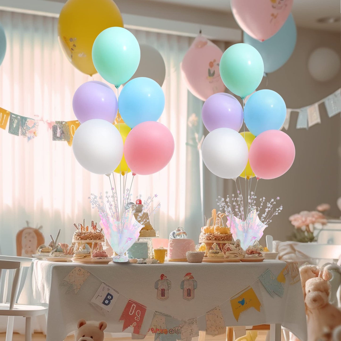 2 Set Pastel Birthday Decorations Rainbow Party Table Balloons Centerpiece Stand Kit For Girls Baby Shower Wedding Prom Graduation Table Decorations