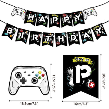Wernnsai Watercolor Video Game Birthday Banner - Gaming Birthday Party Decorations For Boys Kids Game Themed Party Supplies Pre-Assembled Bunting Garland Hanging Wall Decor