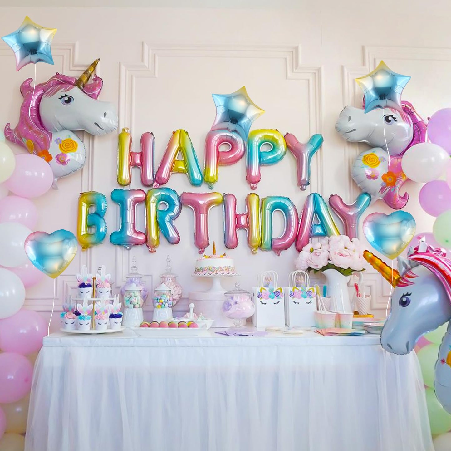 Canrevel Happy Birthday Banner 13Pcs 16 Inch Mylar Foil Letters With 6Pcs Star & Heart Balloons Birthday Party Decorations For K