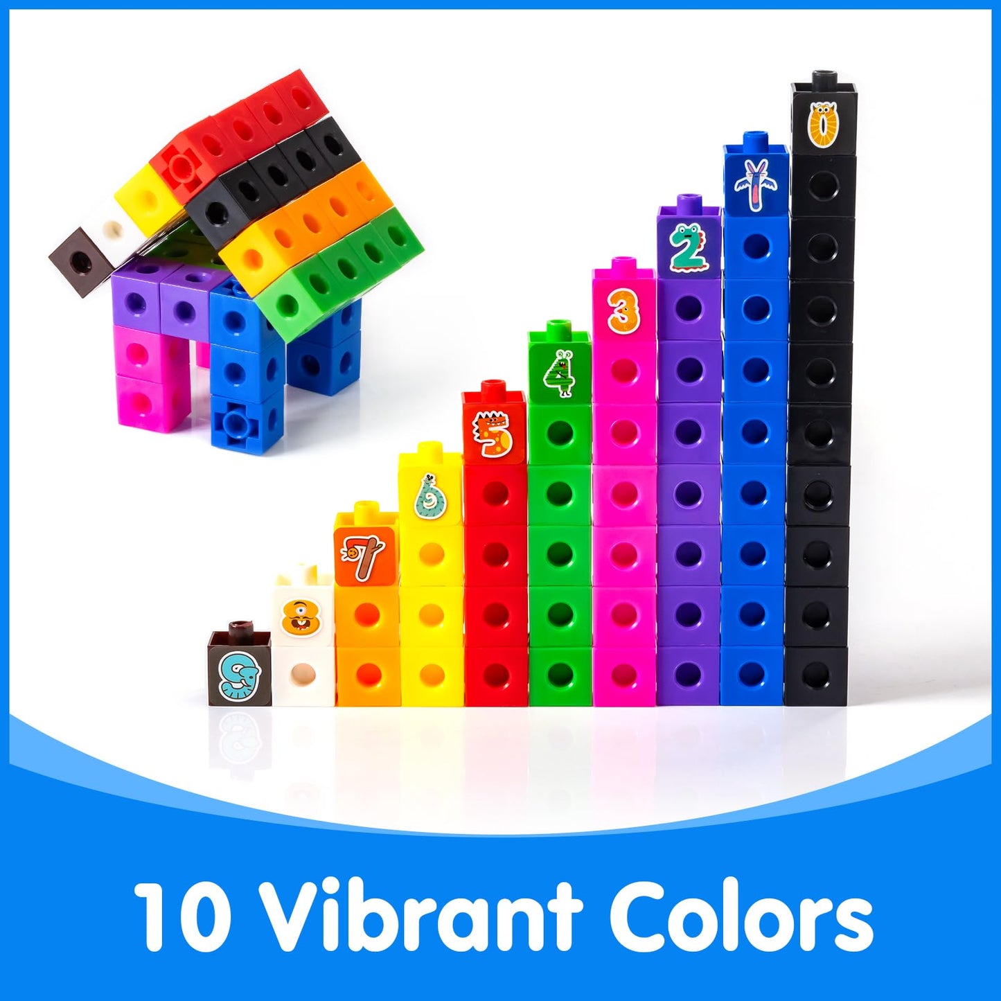 Odoorgames 100 Pcs Linking Cubes - Building Blocks For Kids, Connecting Cubes With 384 Stickers, Perfect Math Learning Tool & Ed
