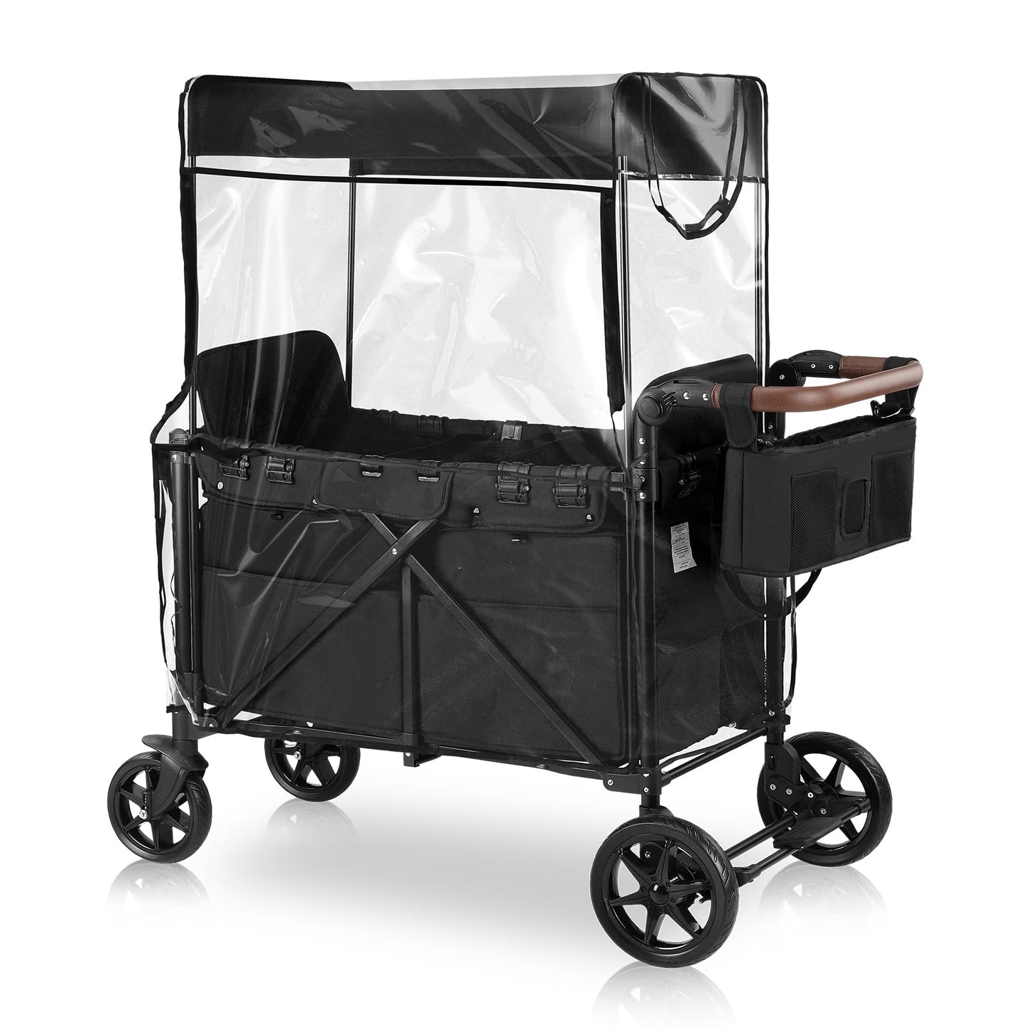 Easyego Stroller Wagon For 2 Kids With Rain Cover, Foldable Wagons Carts Featuring High Seats With 5-Point Harnesses, Easy-Acces