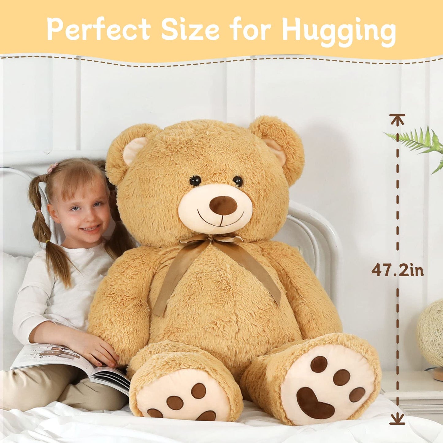 Morismos Giant Teddy Bear Stuffed Animal 4Ft, Big Teddy Bear Plush For Baby Shower, Life Size Stuffed Bear Gifts For Kids, Girls, Girlfriend, Women On Valentine, Christmas, Birthday(Light Brown)