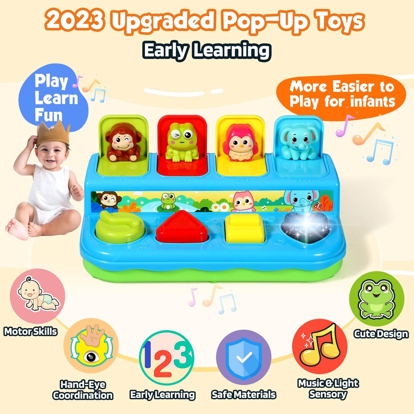 Ainoi Preschool Early Development Cause And Effect Pop Up Toys, Light Musical Baby Infant Toys 6 To 18 Months, Kids Toddler Lear