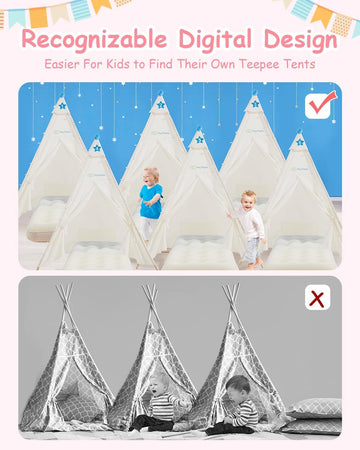 Heypappy 6 Pack Teepee Tent For Kids With Inflatable Airbed, Light, Toddler Tent Children Room Tent, Slumber Party Sleepover Ten