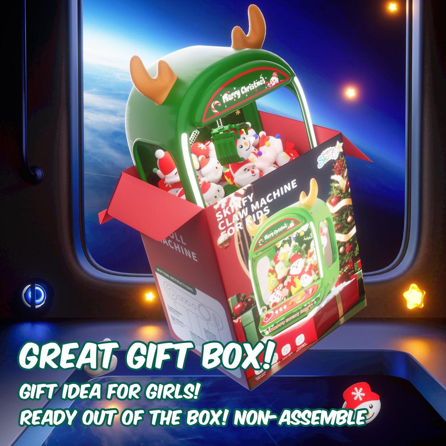 Christmas Claw Machine for Kids, Holiday Toys for Girls Age 6+, Mini Arcade Game Vending Machine with Plush Toys and Candy Dispe
