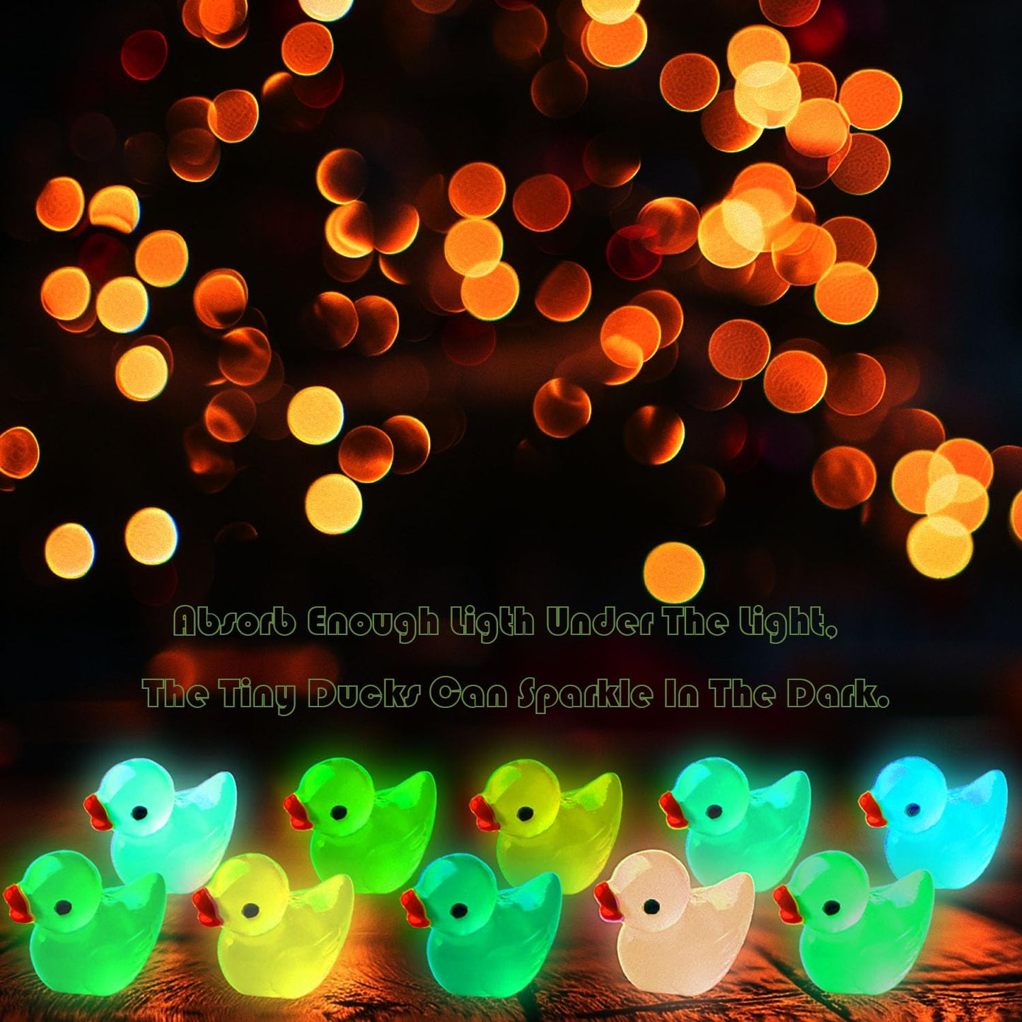 Kuanfine 60 Pcs Tiny Duck Figures Glow in The Dark Mini Resin Duck Luminous Miniature Ducks Bead for Garden Landscape Aquarium D