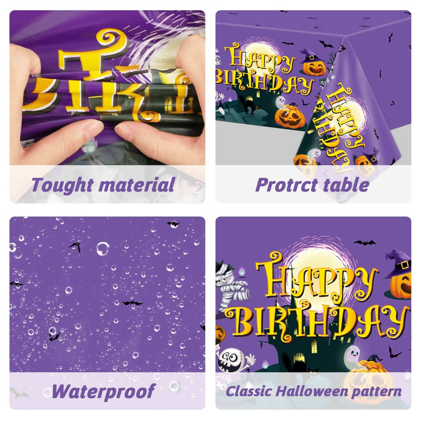 3 Pieces Happy Birthday Halloween Tablecloths Halloween Party Supplies Birthday Halloween Plastic Table Cover For Birthday Halloween Party Favors Supplies Decoration