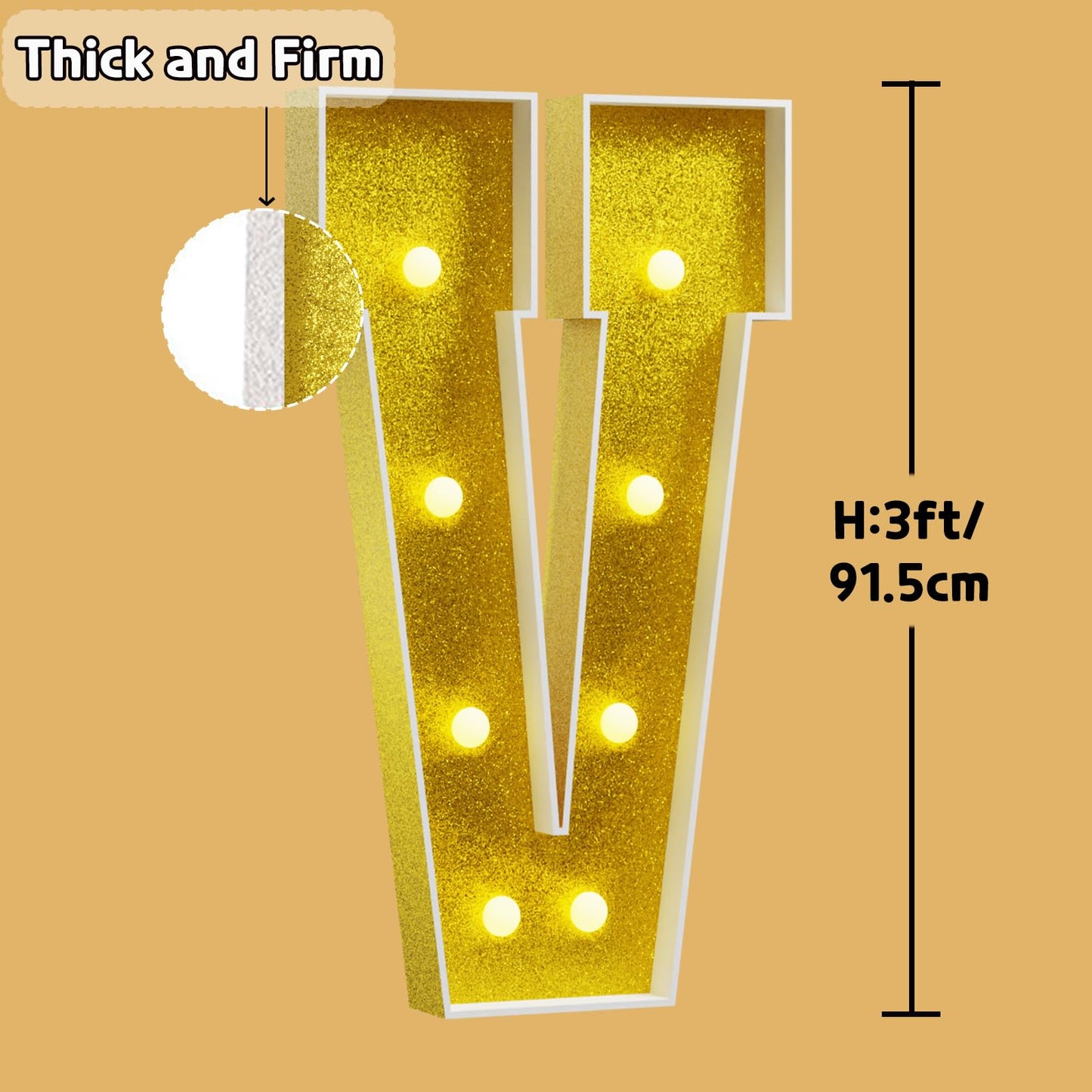 Imprsv Marquee Letters Gold 3Ft: Golden Party Decor - Light Up Letter V Large 3 Feet Tall - Party Decorations Letter For Birthda