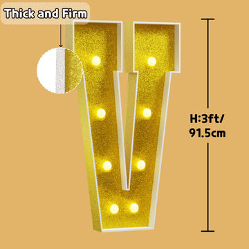 Imprsv Marquee Letters Gold 3Ft: Golden Party Decor - Light Up Letter V Large 3 Feet Tall - Party Decorations Letter For Birthda