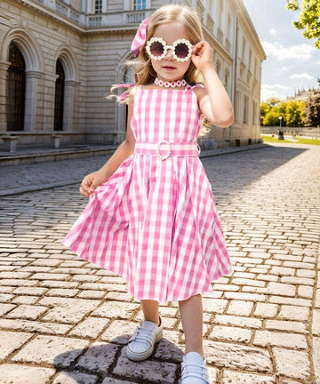 Btonai Girls Pink Costume for Kids Pink Plaid Dressgirls 70s80s Outfits Halloween Party 7-12Y