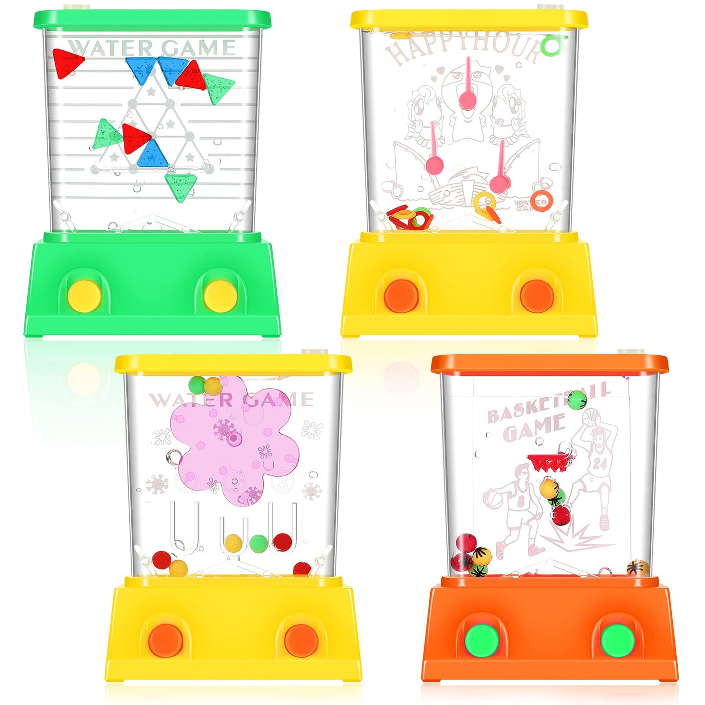 4 Pieces Handheld Water Game Arcade Water Ring Water Tables For Beach Toys Party Favor Fish Rings Fun Game For Different Ages Basketball Fun Gifts For Men Retro Pastime, Without Water (Classic Style)