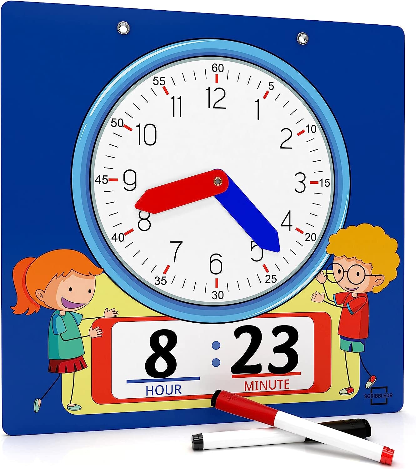 Scribbledo Writable Dry Erase Learning Clock For Kids Write & Wipe Demonstration Clock For Kids Learning To Tell Time Classrooms